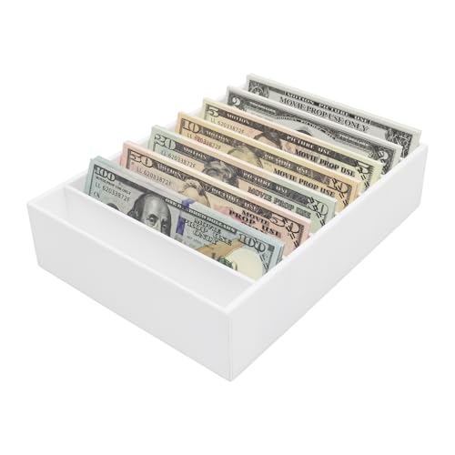 Money Organizer for Cash, 8 Compartment White Acrylic Money Holder, Cash Tray, Cash Box, Cash Organizer for Bills - color: White
