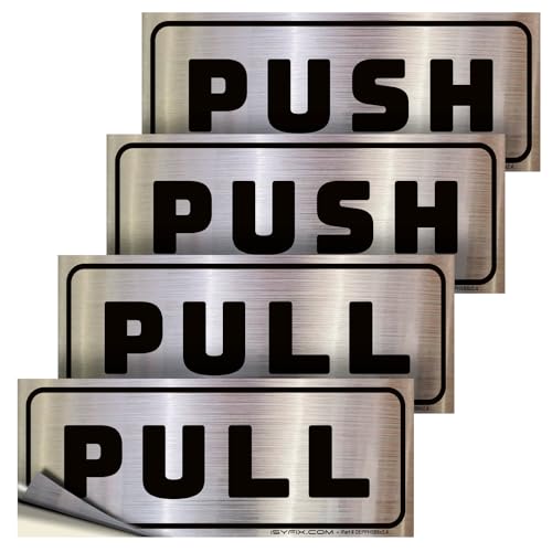 iSYFIX Push Pull Stickers Sign, 6x2.4 Inch, 2 Pack, Black/Brushed Silver - color: Black / Brushed Silver, size: Horizontal 2.4x6