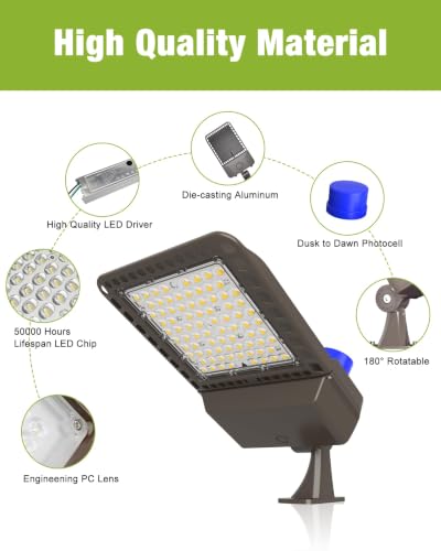 YXL LED Parking Lot Light, 200W LED Shoebox Light with Dusk to Dawn Photocell,28000LM 5000K Daylight Arm Mount, IP65 Waterproof, LED Area Light for Parking Lot Sports Stadium, 12 Pack - size: 200W Arm 12Pack