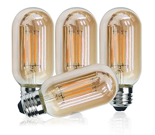 T45 E26 Amber Antique LED Edison Light Bulb,T14 LED Tubular Vintage Antique Dimmable led Bulb,4 Watt 120V 2200K Warm White 180 lumens 40 Watt Equivalent,4 Pack