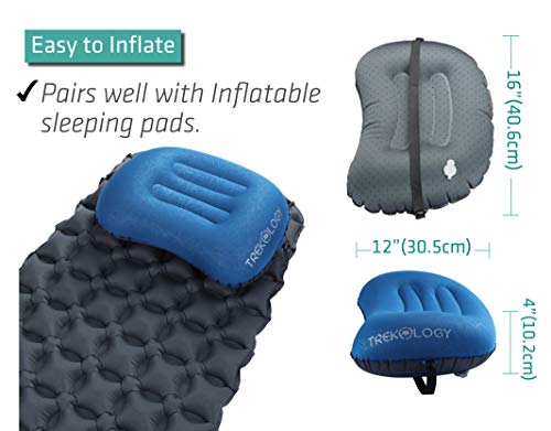 TREKOLOGY Aluft 2.0 Small Inflatable Camping Pillow for Backpacking, Travel - color: Navy Blue