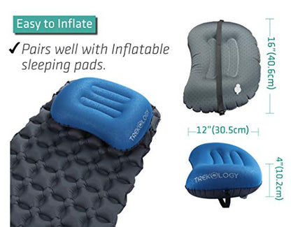 TREKOLOGY Aluft 2.0 Small Inflatable Camping Pillow for Backpacking, Travel - color: Navy Blue
