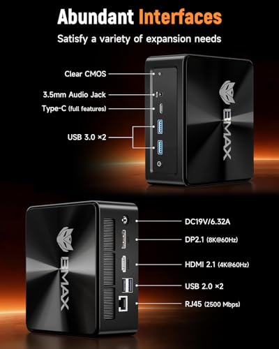 Gaming Mini PC with AMD Ryzen 7 8745HS (Upgraded 7840HS/7735HS) Up to 4.9GHz 8C/16T,16GB RAM (Upgradable to 256GB) & 512GB M.2 NVMe SSD Desktop Mini Computers Office Home,2.5GbE,Triple 8K Display Bmax - color: Space Black