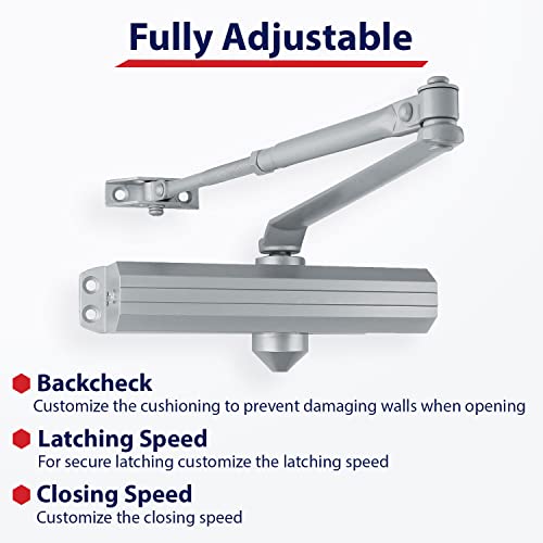 Lawrence Medium/Heavy Duty Door Closer Commercial Grade 1 - Surface-Mounted Commercial Automatic Door Closer with Adjustable 6-Speed Control and 3 Valves - Embassy Series LH5016 - style: Painted Brass (PB)