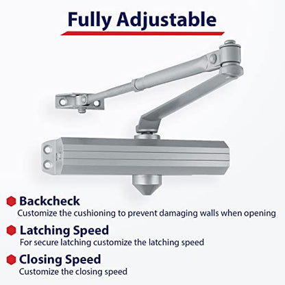 Lawrence Medium/Heavy Duty Door Closer Commercial Grade 1 - Surface-Mounted Commercial Automatic Door Closer with Adjustable 6-Speed Control and 3 Valves - Embassy Series LH5016 - style: Painted Brass (PB)