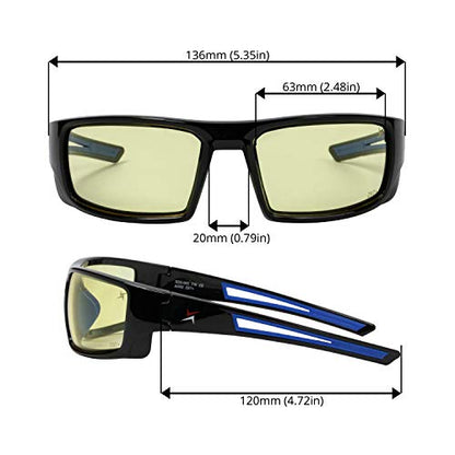 X Power ANSI Z87+ Safety Sunglasses Impact Resistant Polycarbonate Lens & Double Injection Frame - color: 002 Black & Blue Frame / Yellow Lens
