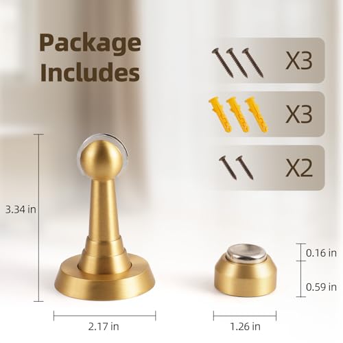 PANALI Magnetic Door Stoppers,Brass Heavy Duty Door Catch,Drilling Door Stop with Screws,Strong Door Holder to Keep Door Open,1 Pack,Bright Gold - color: Bright Gold