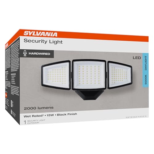 Sylvania 15W Security LED Light, Hardwired, 2000 LMS, Wet Rated, 5000K, Daylight - 1 Pack (66477) - color: Black, style: 15W Standard