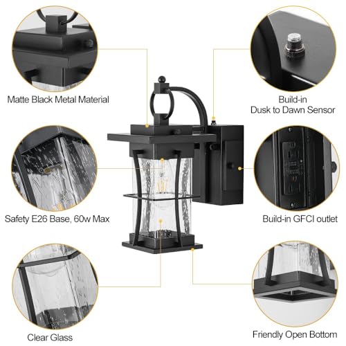 15 Inch Dusk to Dawn Outdoor Lighting Fixtures with Outlet - size: 15'' H with Outlet, 1 PC