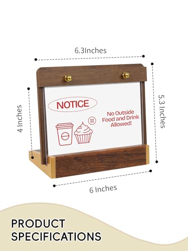 Mini Tabletop Sign Holder 4X6, Horizontal with Wood-Color Base - size: 6X4 Inch