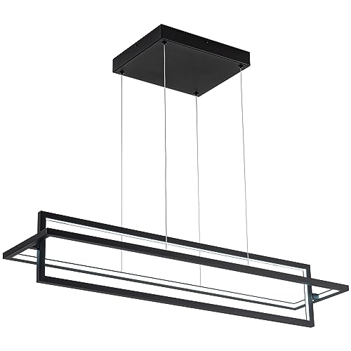 Modern LED Linear Rectangle Chandelier, Black, 35.4"