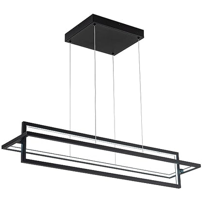 Modern LED Linear Rectangle Chandelier, Black, 35.4"