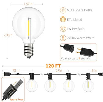 Svater Outdoor String Lights 120 FT Waterproof Patio Light 63 LED Bulbs - size: 120FT