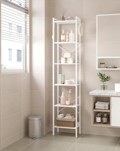 Hzuaneri Bookshelf, Book Shelf, Industrial Bookcase with 2 Hooks - color: White, size: 9.4"D x 15.4"W x 72.8"H