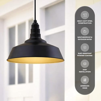 Industrial Pendant Light 20 Inch Extra Large Steel Warehouse | Matte Black - color: Matte Black With Matte Black Interior, size: Flush Mount