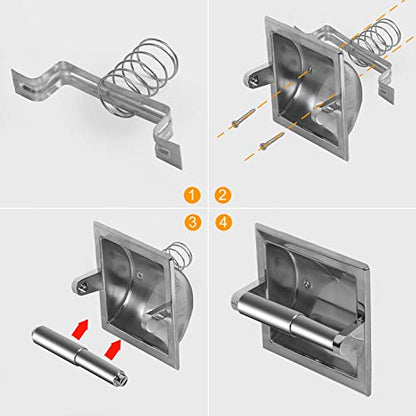 KEILEOHO Recessed Toilet Paper Holder, Wall Mounted Stainless Steel Tissue Roll Holder, in-Wall Insert Tissue with Mounting Bracket for Bathroom, Space Saving, Easy Installation
