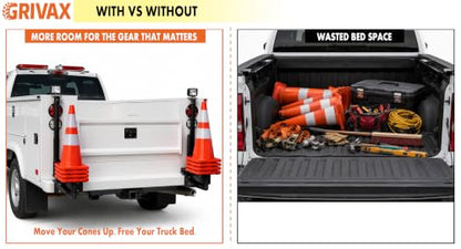 Black Powder Coated Heavy Duty Steel Traffic Cone Holder for Truck Rust-Resistant Horizontal Mount Rack, Cone Organizer for Transporting Safety Cones 2PCS