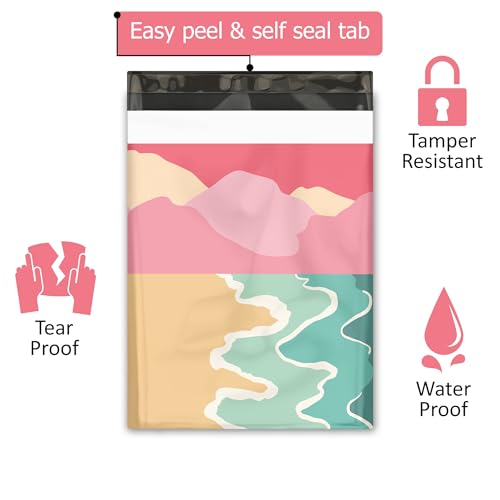 10x13 (100) Beach Sunset Designer Poly Mailers Waterproof Self Sealing Tear Resistant Polymailers Shipping Envelopes Premium Printed Bags For Small Businesses - color: Beach Sunset, size: 10x13 inches