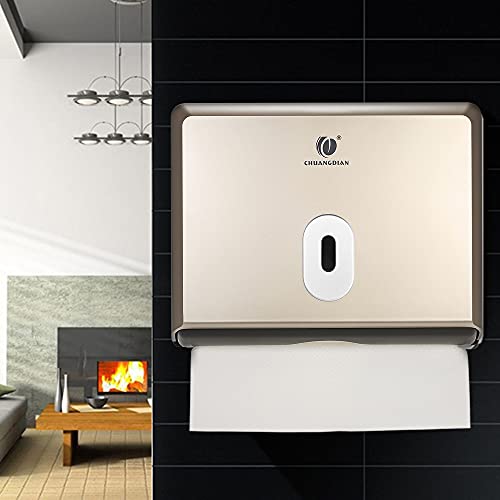 Commercial Paper Hand Towel Holder, Toilet Tissue Dispenser, Wall-Mounted Bathroom Tissue Dispenser Tissue Box Holder for Multifold Paper Towels (Champagne Gold) - color: Champagne Gold