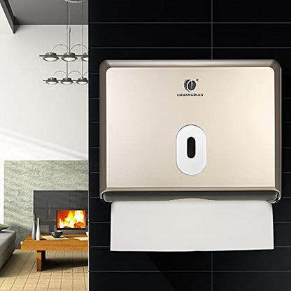 Commercial Paper Hand Towel Holder, Toilet Tissue Dispenser, Wall-Mounted Bathroom Tissue Dispenser Tissue Box Holder for Multifold Paper Towels (Champagne Gold) - color: Champagne Gold
