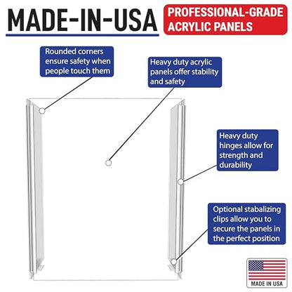 Foldable 3-Panel Economy Plexiglass Sneeze Guard with Full Length Sides for Counters or Tables - Checkout Barrier (23.5"W x 31.5"H) - Shields and Protects from Coughing and Sneezing