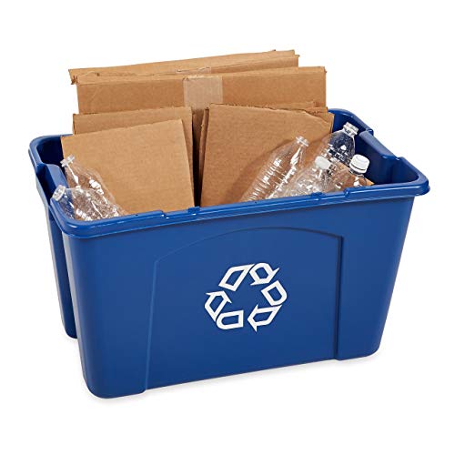 Rubbermaid Commercial Products Recycling Bin - 18 Gallon, Stackable, for Paper and Packaging, Indoor/Outdoor/Garage/Home/Commercial Facilities, Blue - size: 18G
