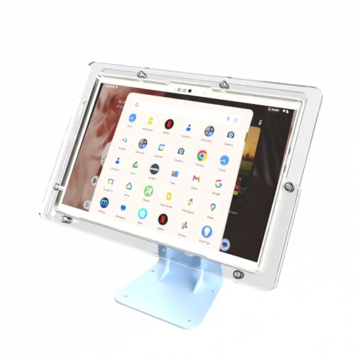 Anti-Theft Acrylic Case for Lenovo TAB Tablet with 360 Rotate 180 Swivel Metal Desktop Stand & 90-Degree USB C Cable (Clear, M8 Gen 4) - color: Clear, size: M8 Gen 4