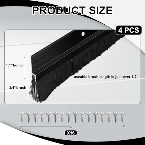 Door Sweep Brush Aluminum, 1 x 36 Inch, Black, 4 Set - color: Black, size: 1 x 36 Inch