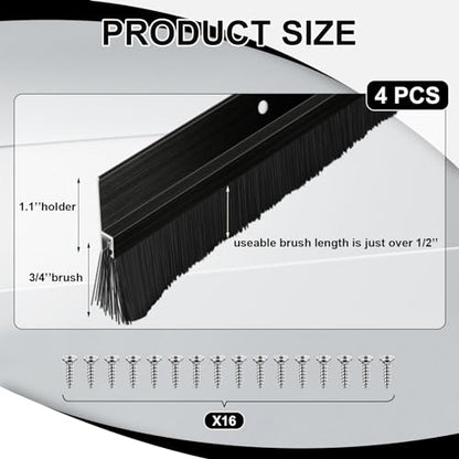 Door Sweep Brush Aluminum, 1 x 36 Inch, Black, 4 Set - color: Black, size: 1 x 36 Inch