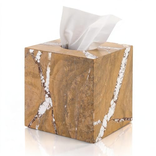 Natural Marble Tissue Box Holder Dispenser Bathroom Bedroom Decor - color: Yellow