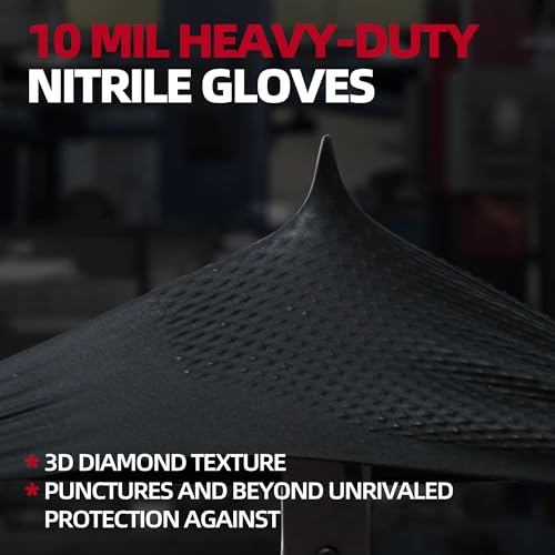 Jointown Upgraded 10 Mil Heavy Duty Nitrile Gloves, Mechanic Gloves Nitrile Disposable, with Raised Diamond Texture - size: Large