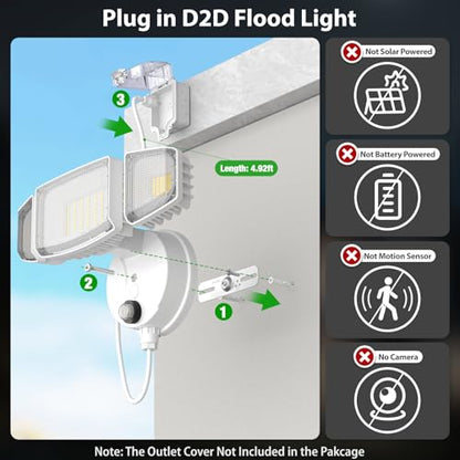 iMaihom Dusk to Dawn Outdoor Lighting, Plug in Flood Light, Remote, White - color: White