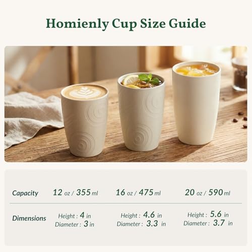 Homienly Plastic Cups Alternative 12oz - Wheat Straw Cups Set of 6 Reusable & Unbreakable Drinking Glasses Dishwasher & Microwave Safe Cups for Everyday Use-Beige - color: Beige, size: 12 Ounces