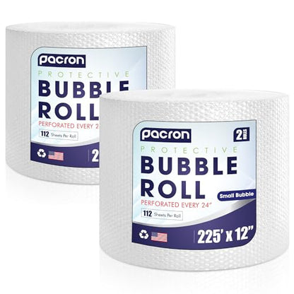 Bubble Roll Wrap 12" x 225', 2-Pack 3/16" Perforated Small Cushioning - size: 225x12 | Perf 24 | 2 Rolls