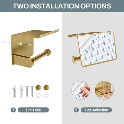 SetSail Toilet Paper Holder with Shelf Adhesive or Screw-in Gold - color: Brushed Gold, size: 1 Packs