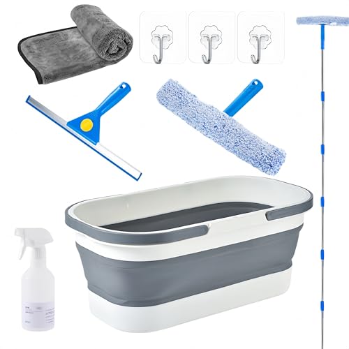 Window Cleaning Kit with Bucket, Squeegee and Scrubber for Home Commercial