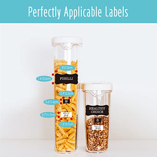Hebayy 308 Pantry Food Labels, 280 Preprinted Flour Pasta Lentil Grain Condiment Oil Stickers, 28 Blank Ones, Waterproof Oil&Tear Resistant, No Residue for Kitchen Containers Jars(White on Black) - style: Style 4