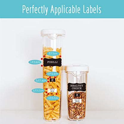 Hebayy 308 Pantry Food Labels, 280 Preprinted Flour Pasta Lentil Grain Condiment Oil Stickers, 28 Blank Ones, Waterproof Oil&Tear Resistant, No Residue for Kitchen Containers Jars(White on Black) - style: Style 4