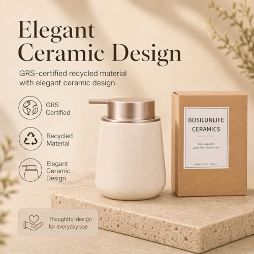 BosilunLife Ceramic Soap Dispenser - Dish Soap Dispenser for Bathroom 12Oz - color: Apricot