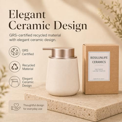 BosilunLife Ceramic Soap Dispenser - Dish Soap Dispenser for Bathroom 12Oz - color: Apricot