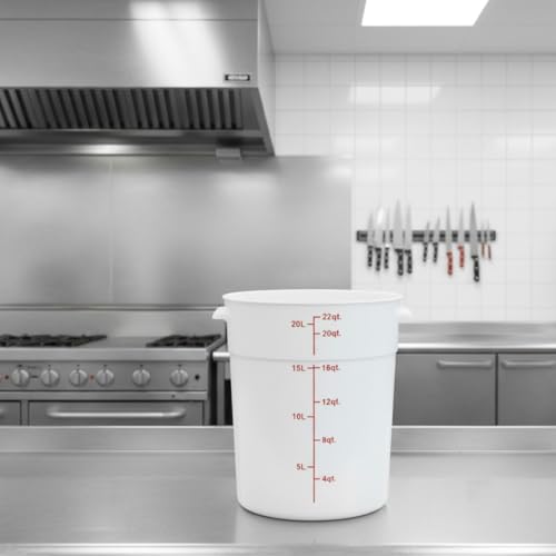 TrueCraftware- 22 Quart White Round Food Storage Container Polypropylene- Commercial Reusable Food Container Canister with Measurement Markings for Meal Prep Pantry Kitchen - size: 22 Quart
