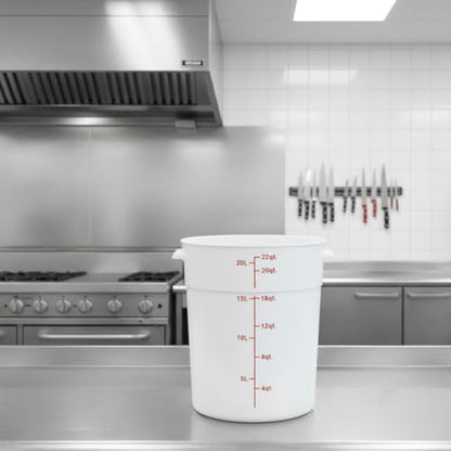 TrueCraftware- 22 Quart White Round Food Storage Container Polypropylene- Commercial Reusable Food Container Canister with Measurement Markings for Meal Prep Pantry Kitchen - size: 22 Quart