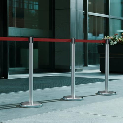 kaiyomi 2 Pack Stanchions with Retractable Barriers 11 Feet Belts (Silver) - color: Silver