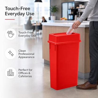 23 Gallon Slim Rectangular Commercial Trash Can, Heavy Duty Plastic Indoor Waste Bin for Kitchen, Office, Restaurant, School, Restroom & Janitorial Use (Red, with Lid) - color: Red