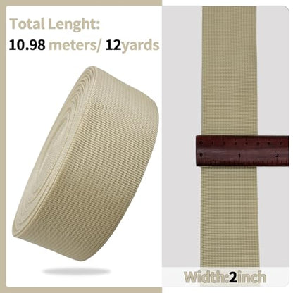 2" Beige Wide Webbing Straps 12yd for Lawn Chair,Bag &Sewing - color: Beige 08