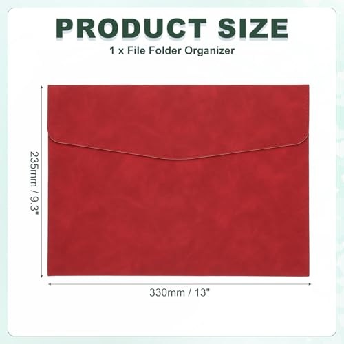 PATIKIL PU Leather A4 File Folder, Document Holder Filing Organizer Portfolio Envelope Folder Case with Snap Closure for Letter Receipt, Red - color: Red