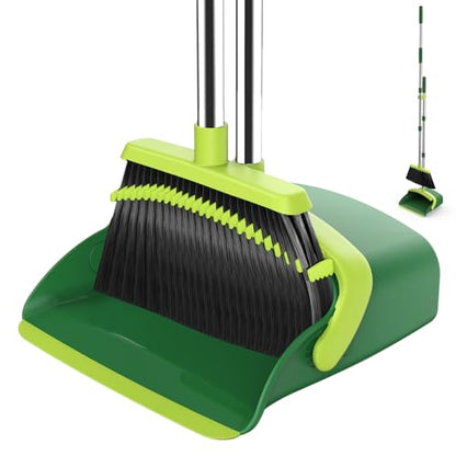 NACENA Broom and Dustpan Set with 52-in Long Adjustable Handle, Green - color: Green, size: 1 Pack