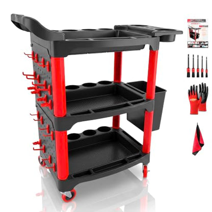 Auto Detailing Cart with Wheels, 3 Tier Rolling Detail Cart - color: Upgraded