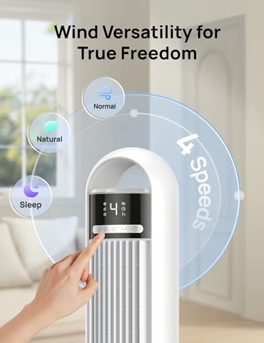 DREO Tower Fan for Bedroom, 26ft/s Velocity, 90° Oscillating, 8H Timer - color: Ice White, size: 36 inch