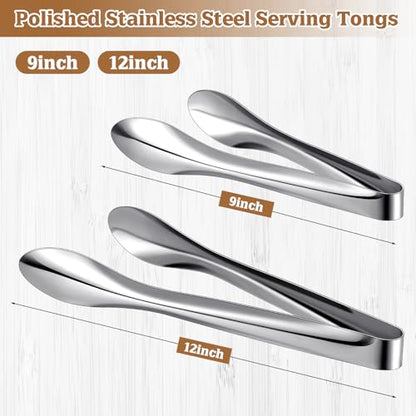 2 Pack Silver Polished Serving Tongs 9 Inch,12 Inch - color: Silver, size: 9 Inch, 12 Inch